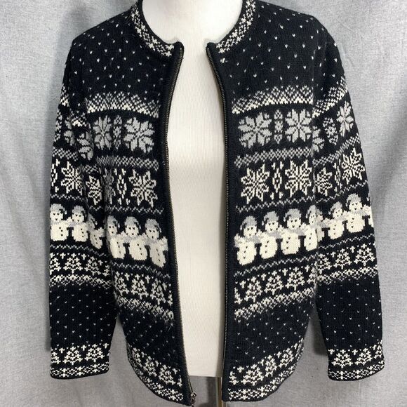 Croft & Barrow Medium Cardigan Silk Angora Snowmen Winter Christmas Zip Front - Picture 2 of 10